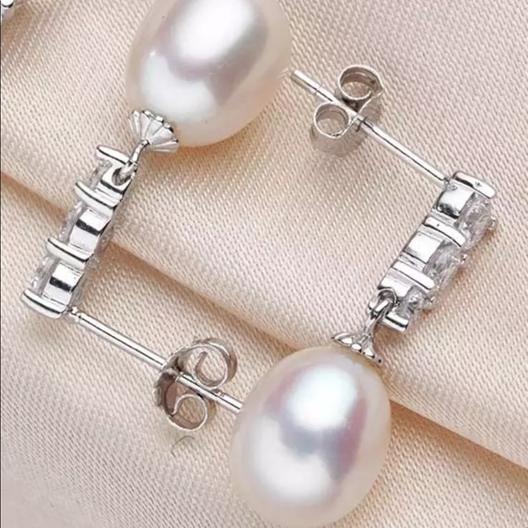 Natural Freshwater Pearl CZ S925 Earrings - Picture 2 of 6